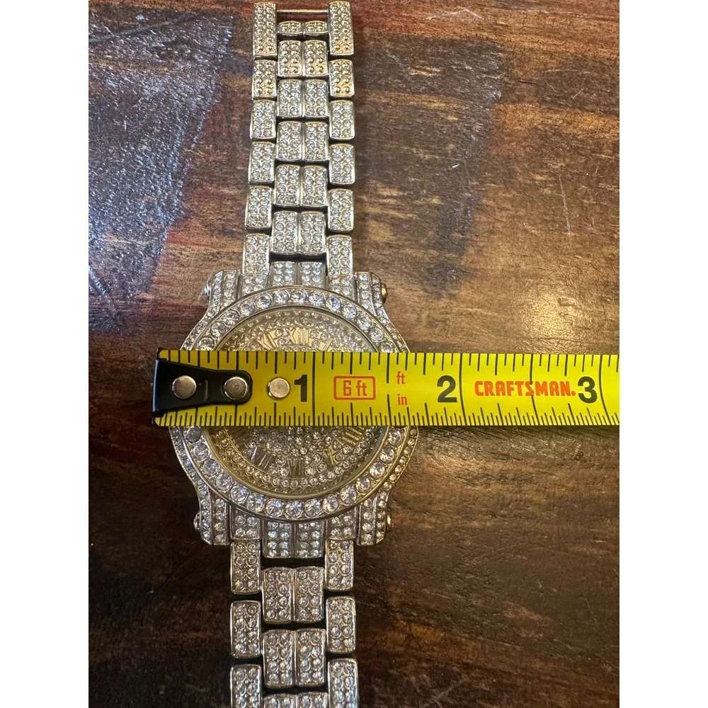 Techno Pave 7341 Iced Out Coin Dial Eagle Quartz Watch Mens Bling Gold Tone‎